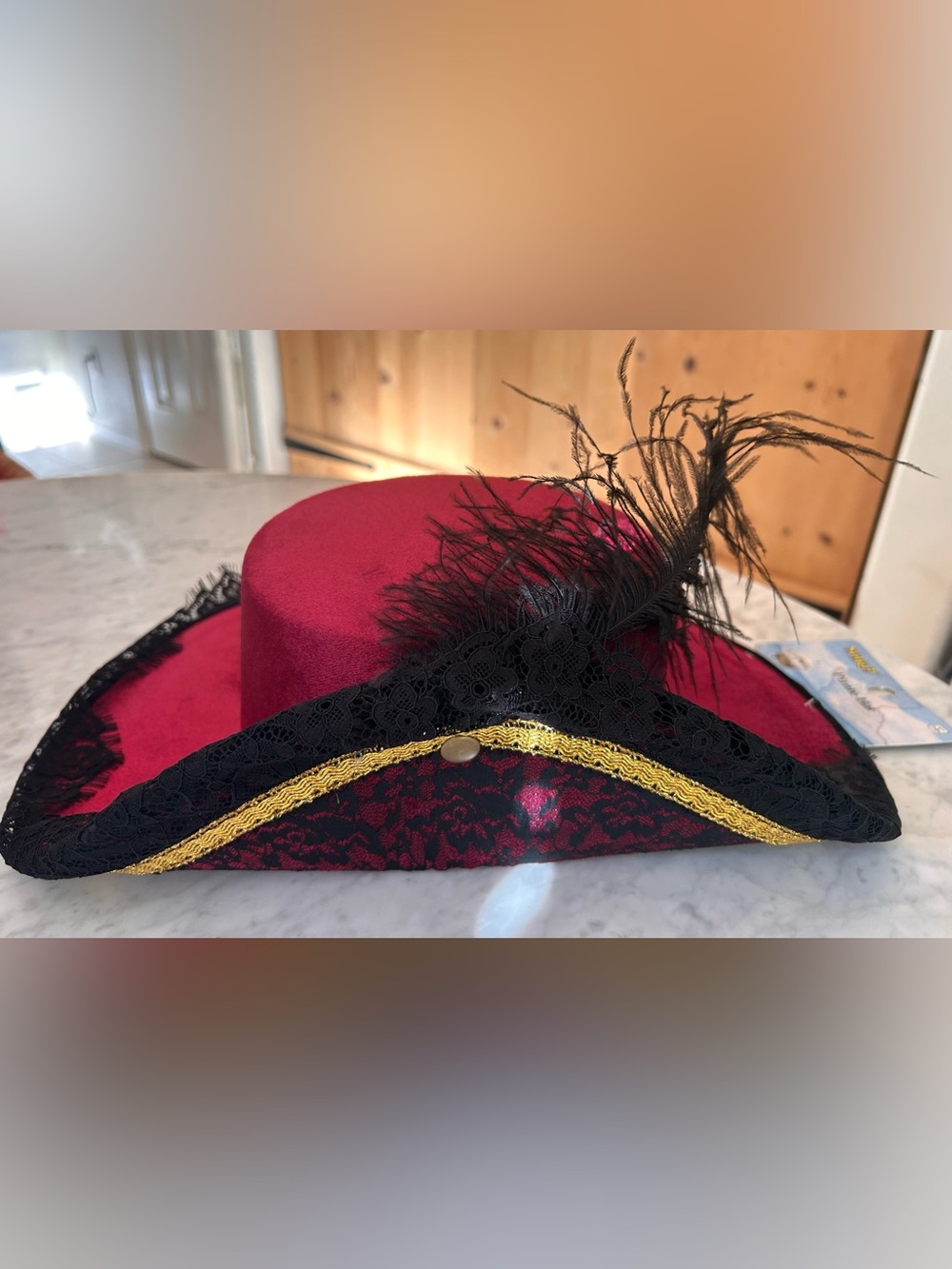 Red velvet and black lace and feather Pirate Hat